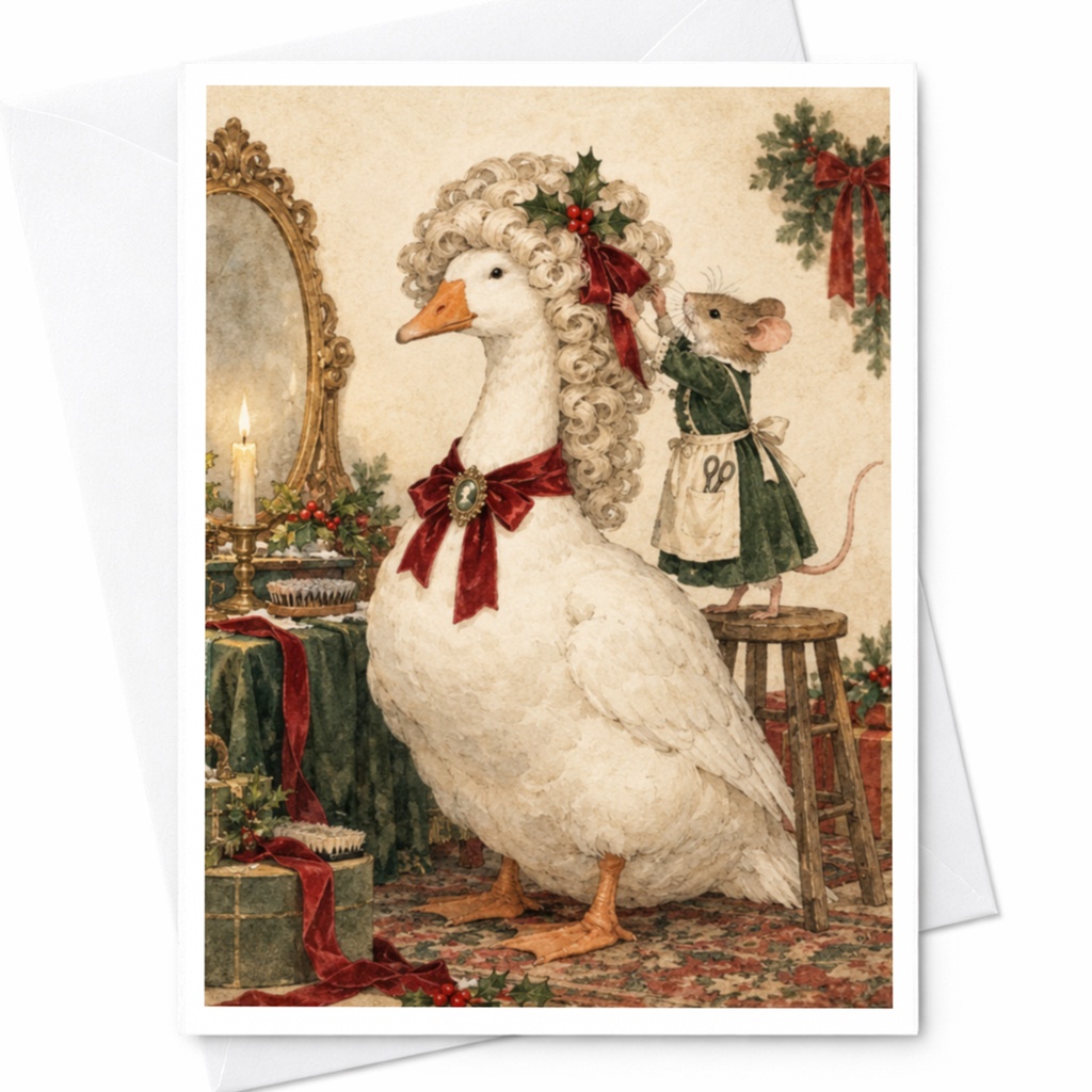 Goose With Wig Blank Greeting Card Cute Animal Card For Her Vintage Style Whimsical Art Everyday Card Animal Lover C9717