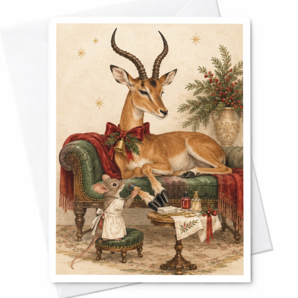 Deer And Mouse Christmas Card Festive Animal Greeting Card Holiday Card Woodland Creature Art For Animal Lover Cute Seasonal Card C9719