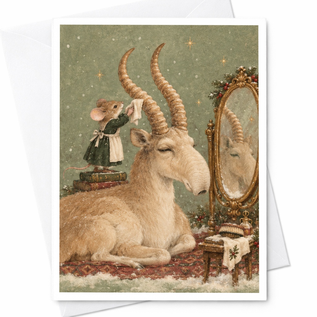 Mouse And Antelope Mirror Card Whimsical Animal Greeting Card Blank Note Card For Animal Lover Cute Illustration Everyday Card C9722