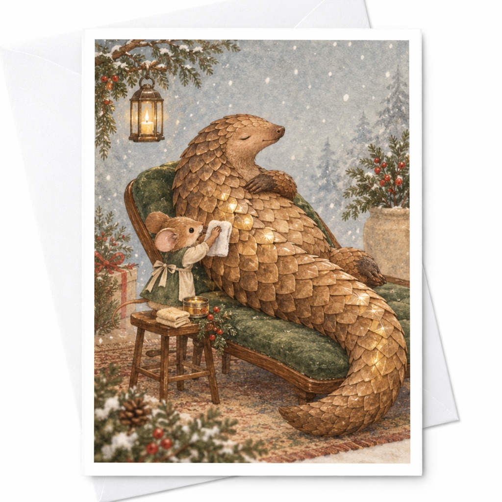 Cozy Winter Animal Card Blank Greeting Card Cute Mouse Pangolin Illustration Holiday Card For Animal Lover Whimsical Art C9726