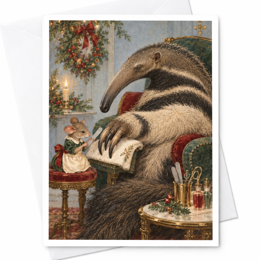Festive Mouse And Anteater Christmas Card Cute Animal Holiday Greeting Card For Animal Lover Whimsical Winter Scene C9728