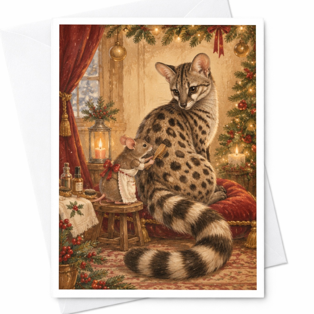 Cat And Mouse Christmas Card Festive Animal Greeting Card Holiday Card For Animal Lover Cute Winter Scene C9741