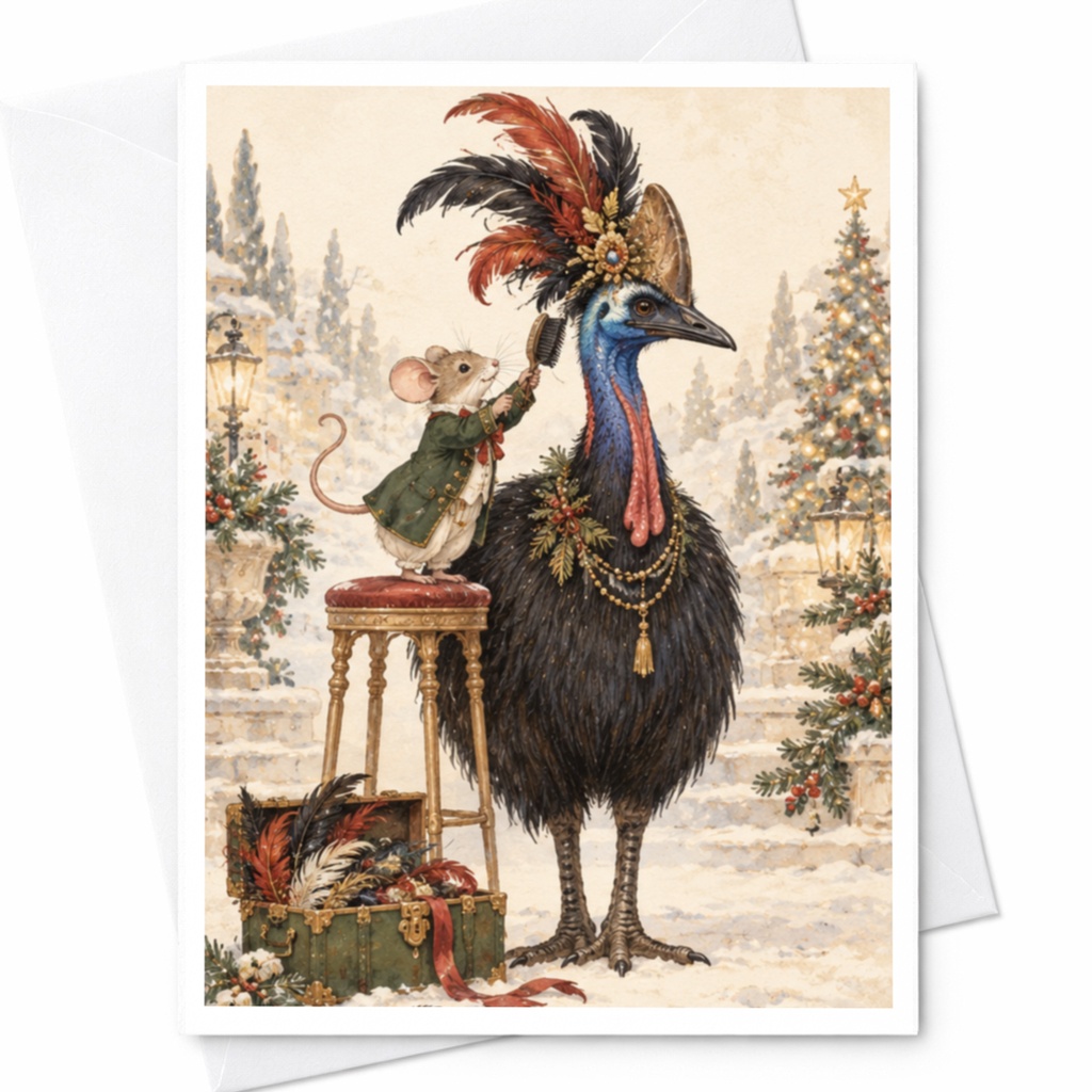 Festive Mouse And Bird Christmas Card Cute Animal Holiday Greeting Card Winter Wonderland Scene For Animal Lover C9747
