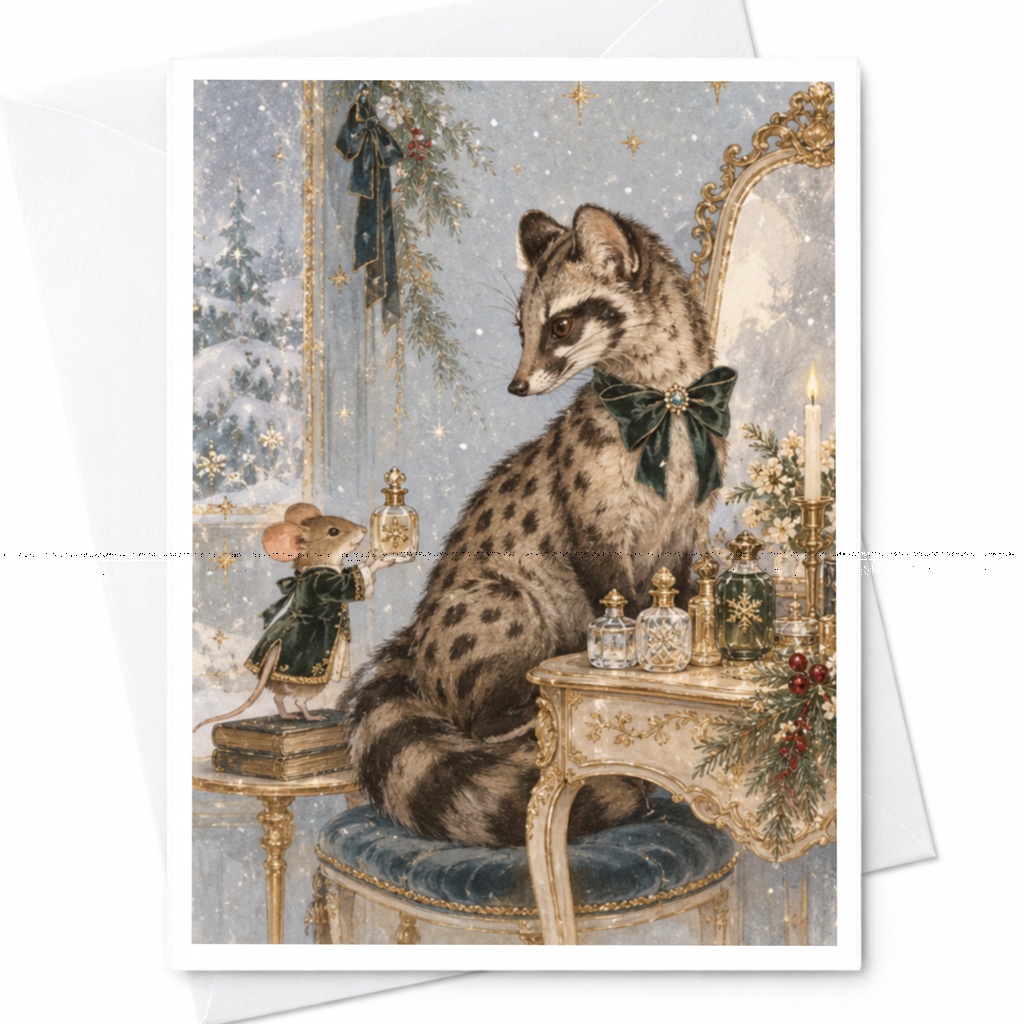 Festive Animal Christmas Card Cute Mouse Civet Winter Scene Holiday Greeting Card For Animal Lover Elegant Seasonal Card C9758