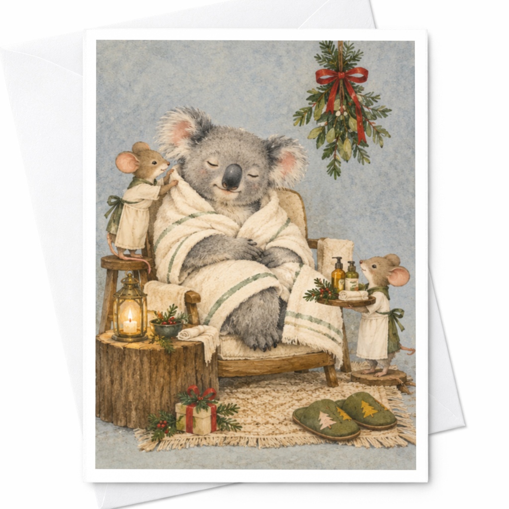 Koala Christmas Card Cute Animal Holiday Greeting Card Cozy Winter Scene For Animal Lover Festive Mistletoe Illustration C9798