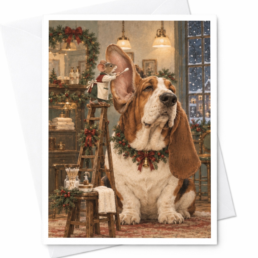 Dog And Mouse Christmas Card Cute Holiday Greeting Card Animal Lover Festive Winter Scene For Friend Family C9805