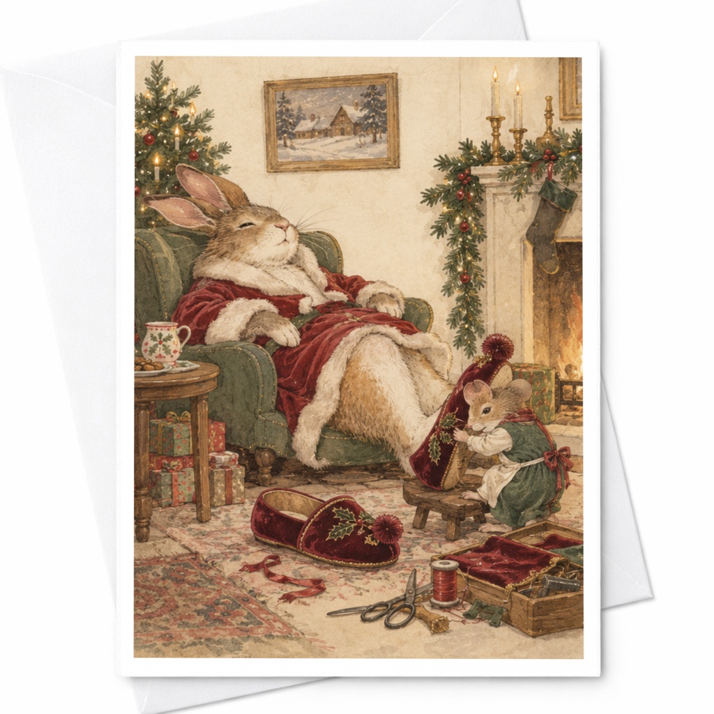 Cozy Christmas Card With Rabbit And Mouse Holiday Scene Cute Animal Greeting Card For Christmas Lovers Festive Winter Card C9781