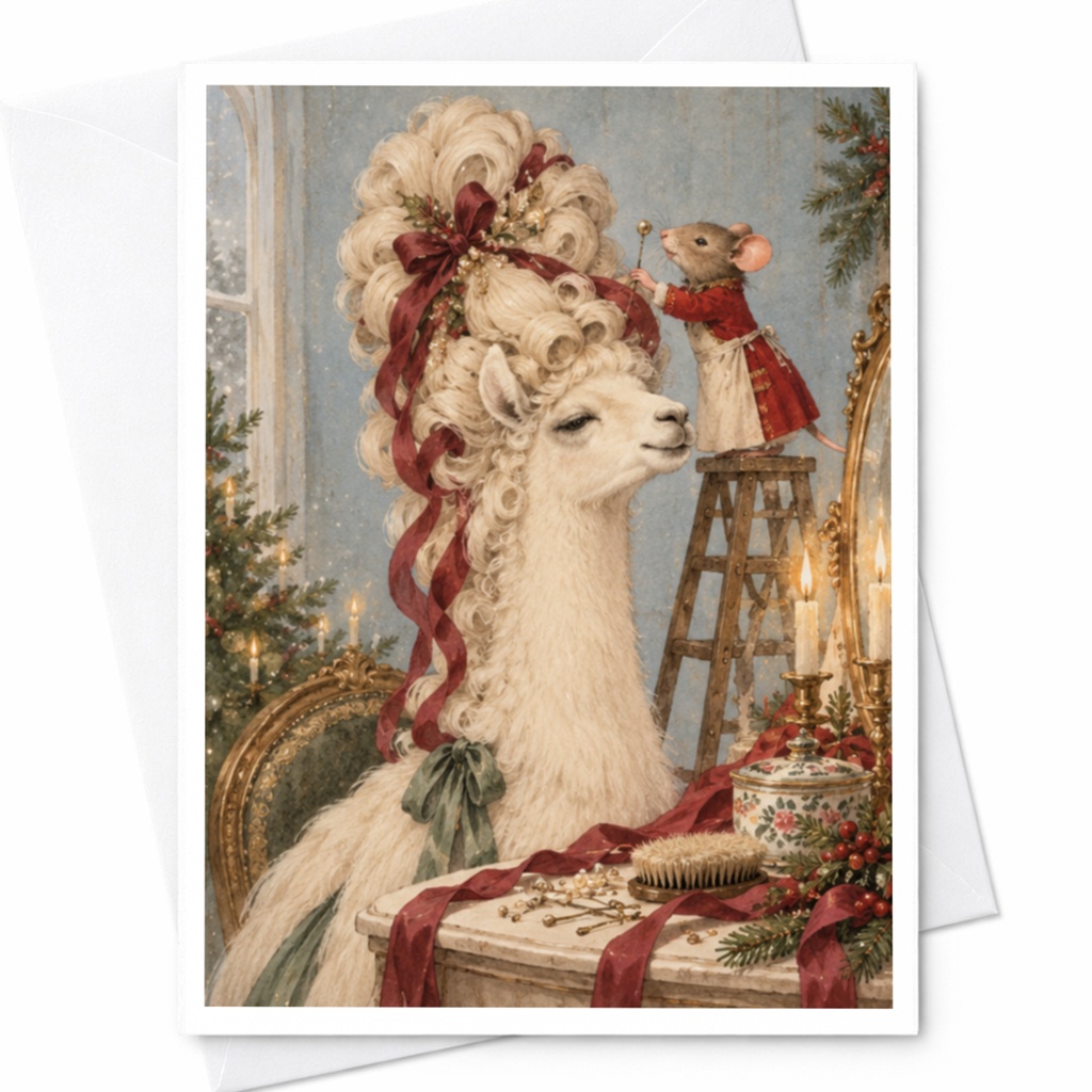 Llama Christmas Card Cute Animal Holiday Card Festive Greeting Card For Animal Lover Whimsical Winter Scene C9812
