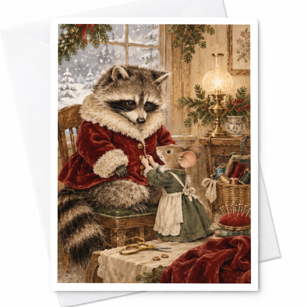 Raccoon And Mouse Christmas Card Cozy Winter Scene Holiday Greeting Card Cute Animal Lovers Festive Card For Friends Family C9820