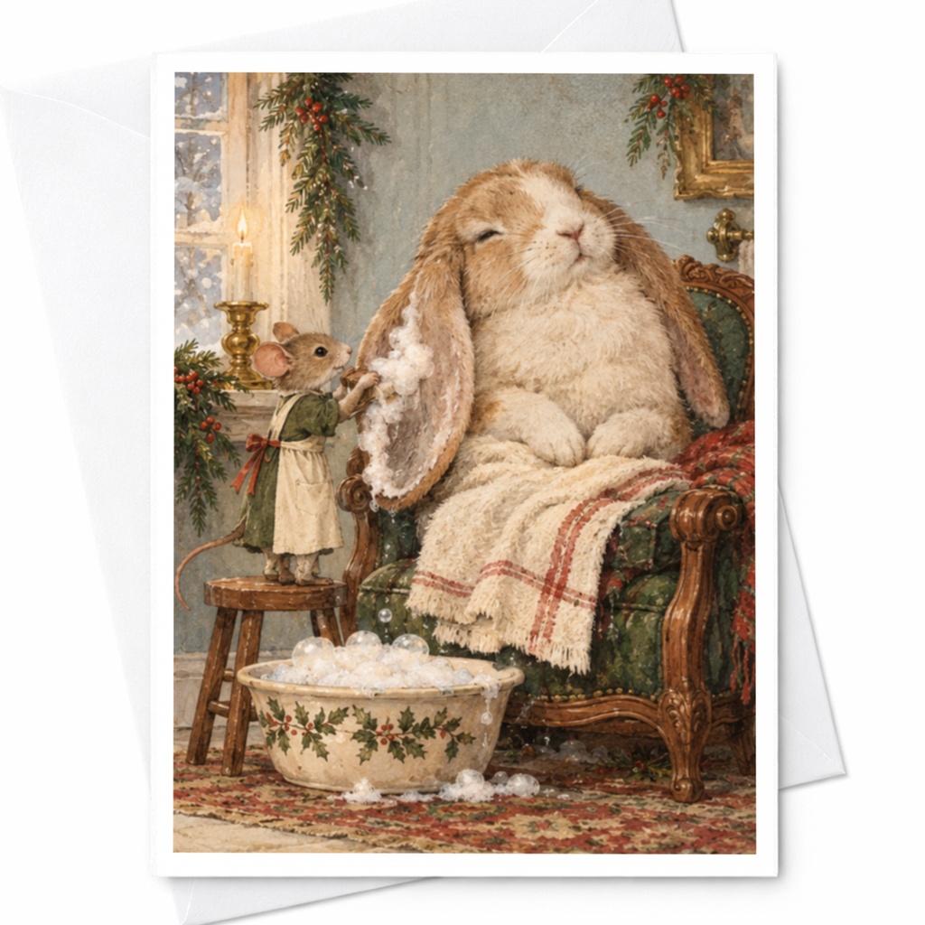Bunny And Mouse Cozy Scene Greeting Card Cute Animal Everyday Card For Animal Lover Whimsical Art Card Blank Note Card C9822