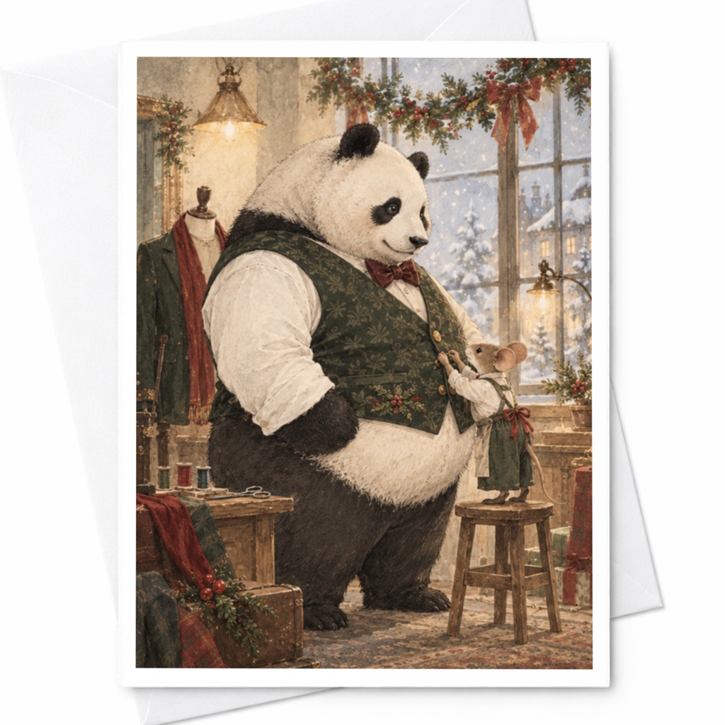 Panda And Mouse Christmas Card Festive Animal Greeting Card Cute Holiday Card For Animal Lover Winter Scene C9799