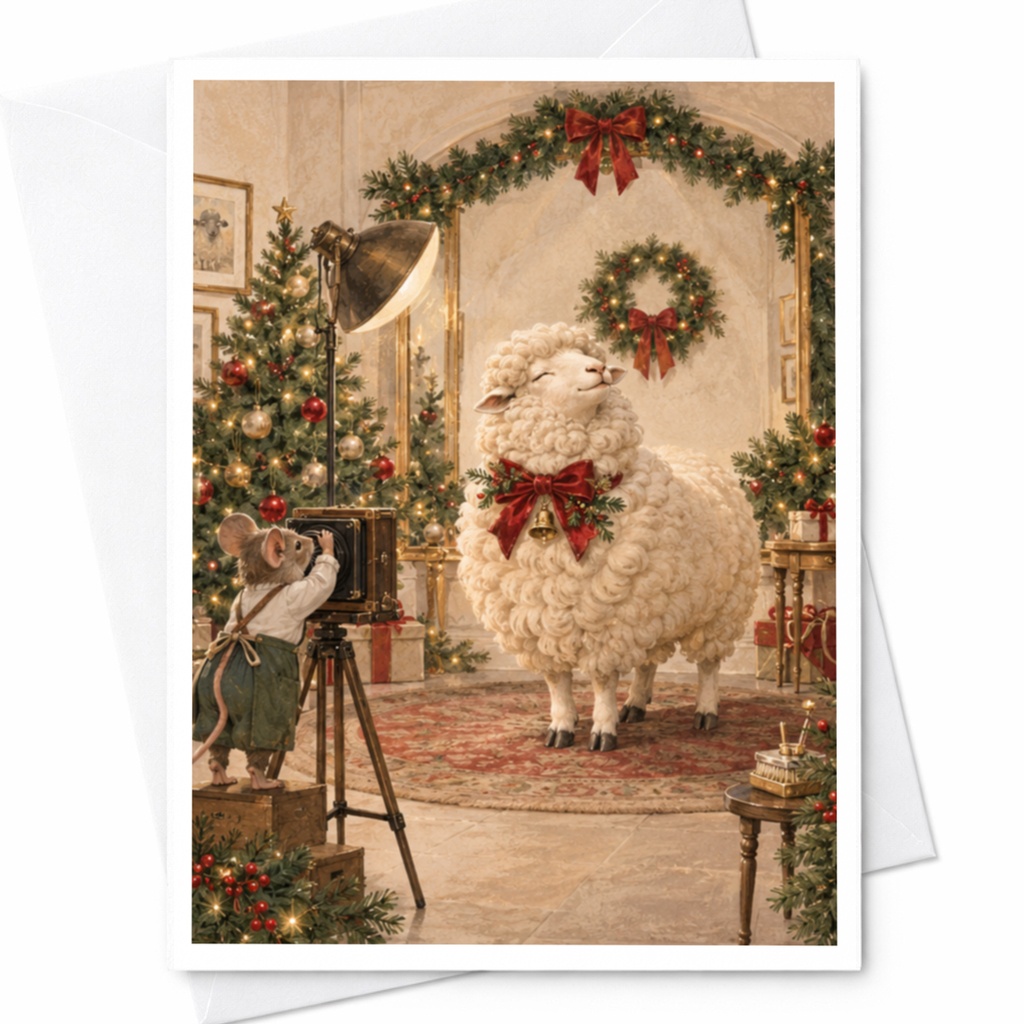 Christmas Sheep Card Cute Animal Holiday Greeting Card Festive Mouse Photographer Christmas Card For Animal Lover C9801