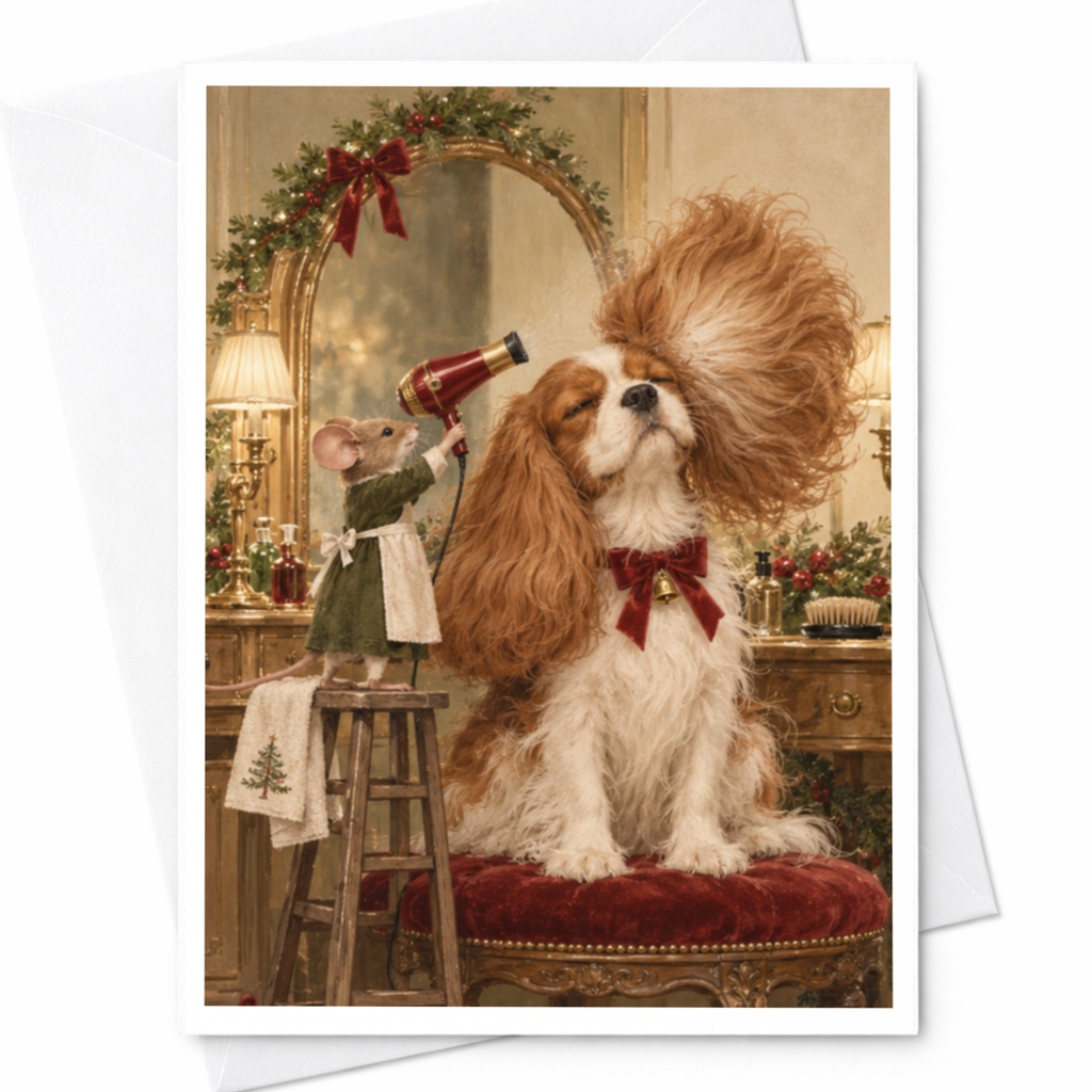 Dog And Mouse Christmas Card Cute Animal Holiday Greeting Card Festive Pet Lover Card Adorable Dog Lover Card C9825