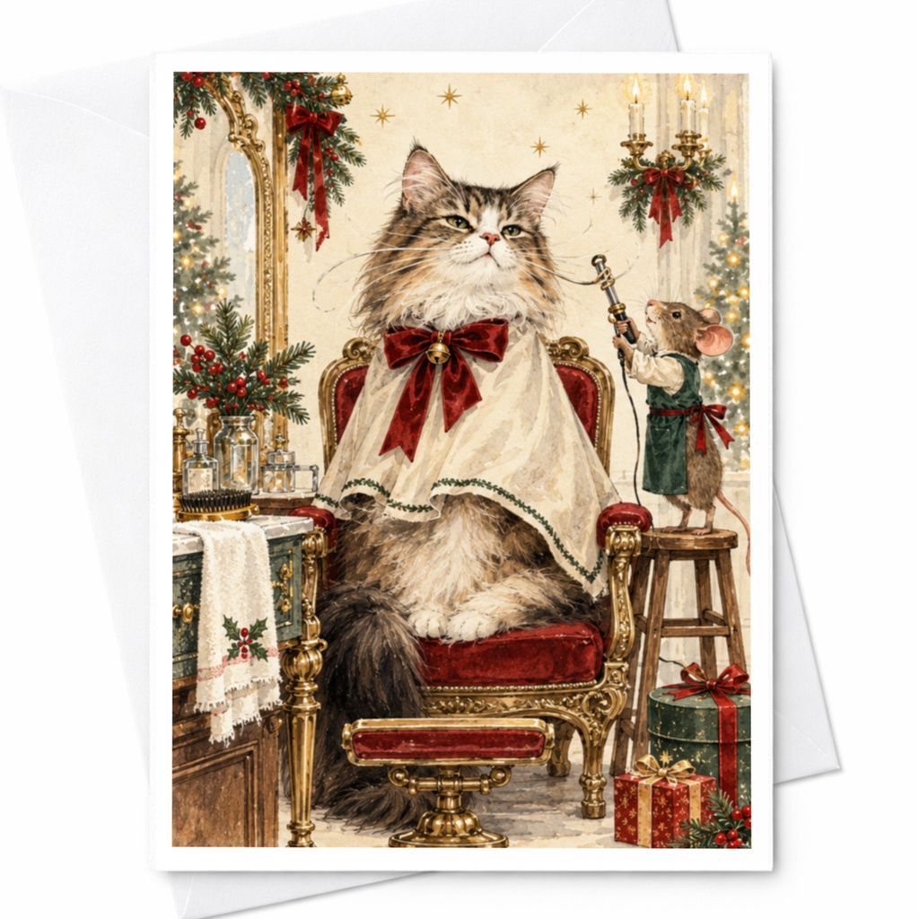 Festive Cat And Mouse Christmas Card Cute Holiday Greeting Card For Animal Lover Whimsical Christmas Card Cat Lover C9841