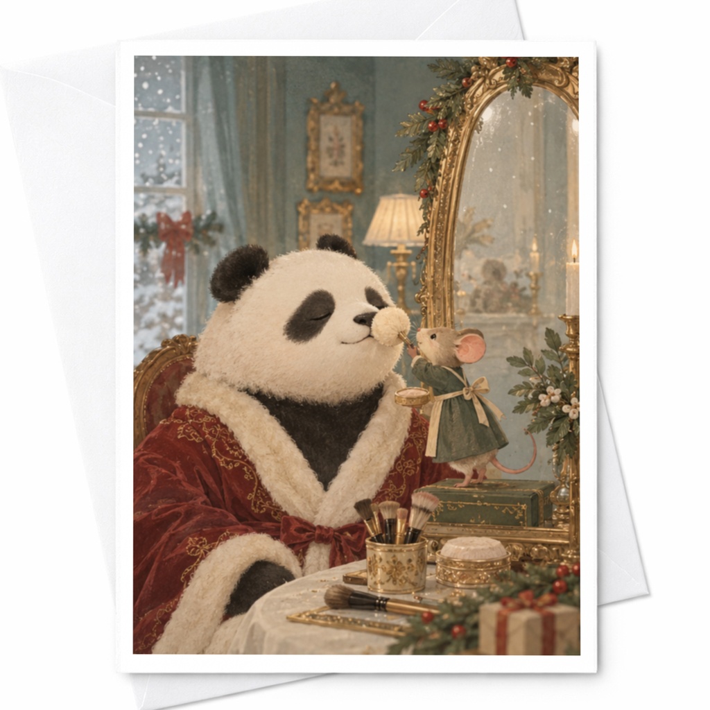 Panda And Mouse Christmas Card Cute Animal Holiday Greeting Card Festive Winter Scene For Animal Lover Cozy Seasonal Card C9846