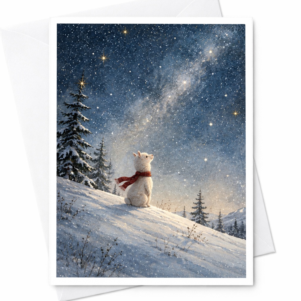 Winter Animal Christmas Card Cute Holiday Greeting Card Starry Night Scene For Animal Lover Festive Snowy Landscape Card C9868