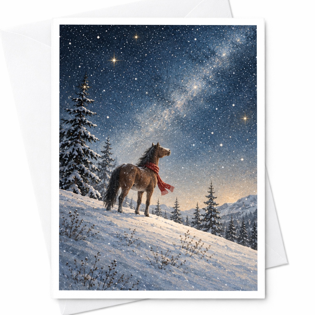 Horse In Snowy Landscape Blank Greeting Card Winter Scene For Nature Lover Christmas Card Animal Art Scenic Holiday Card C9880