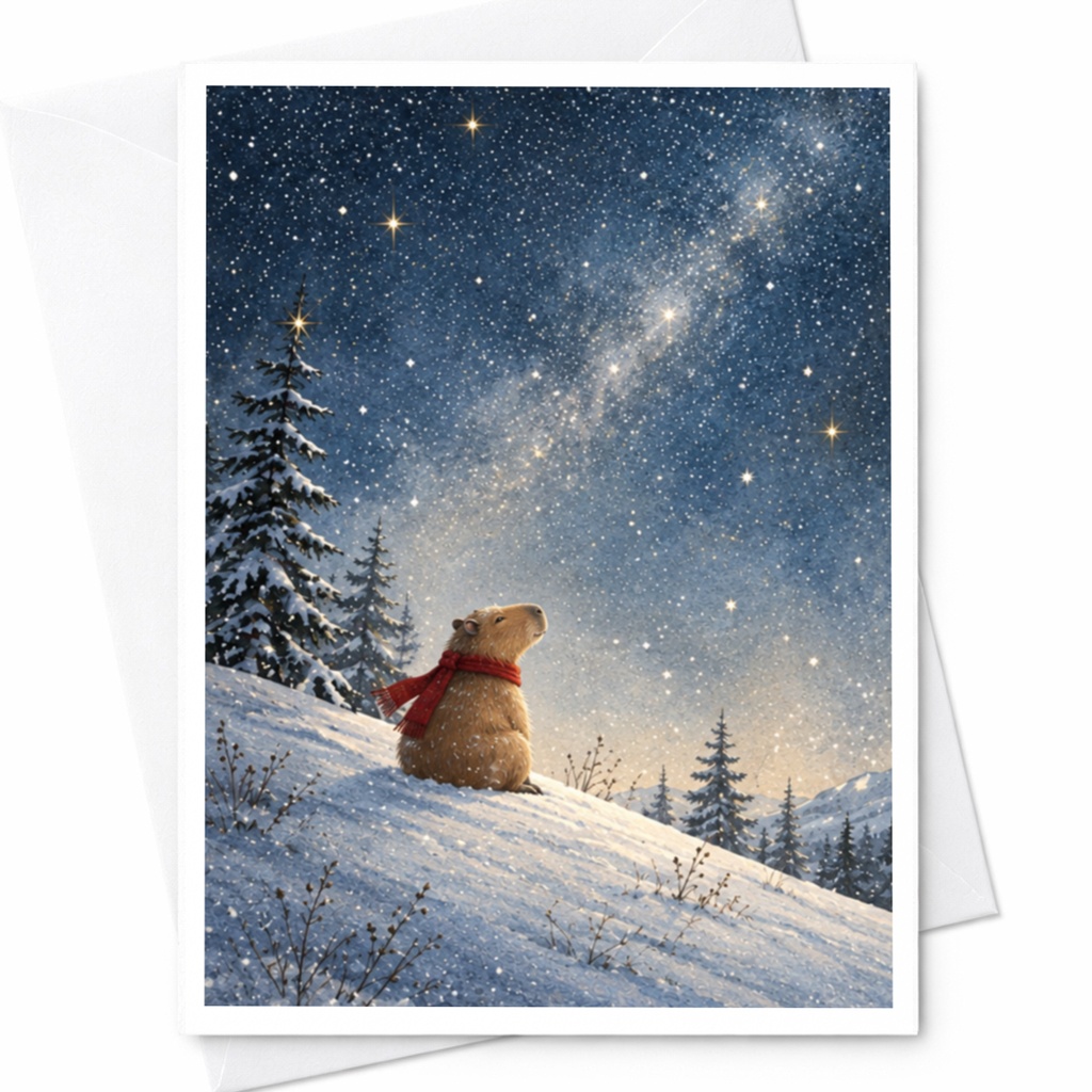 Bear In Snow With Scarf Blank Greeting Card Winter Scene Animal Lover Christmas Card Cute Holiday Card For Friend C9884