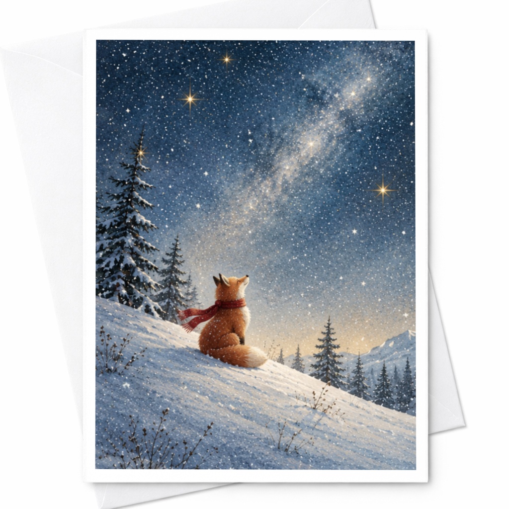 Fox In Snowy Landscape Blank Greeting Card Winter Scene For Nature Lover Woodland Animal Art Christmas Card C9871