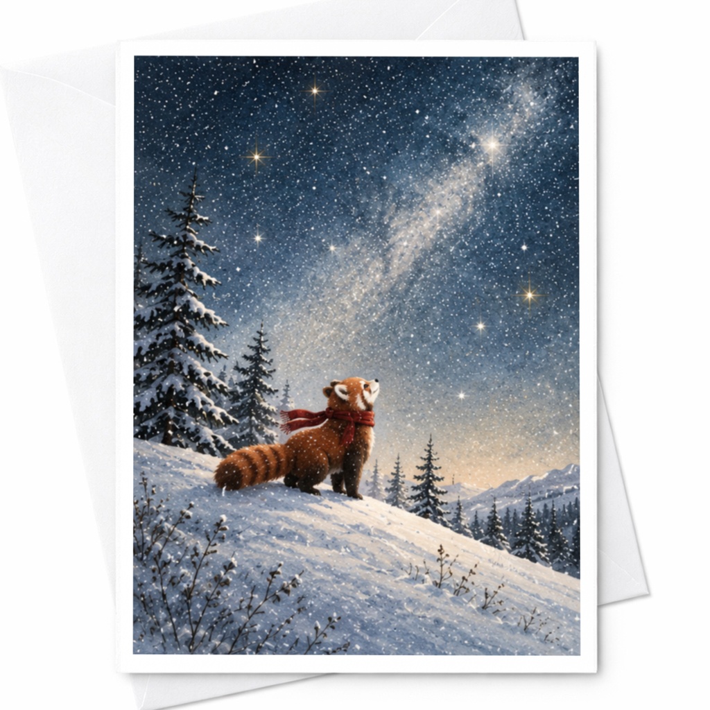 Red Panda Winter Scene Card Blank Greeting Card Cute Animal Lover Christmas Card Snowy Landscape Holiday Card For Her C9896
