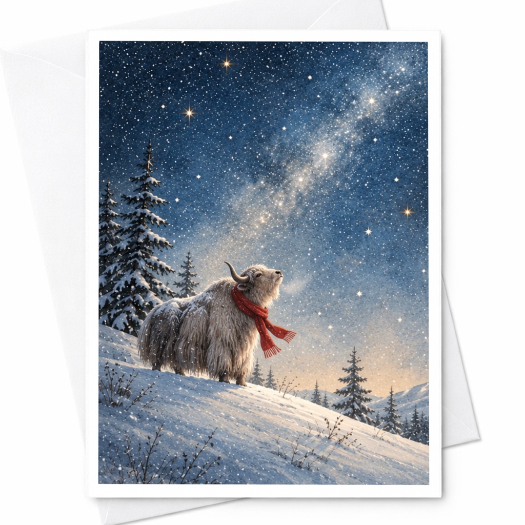 Winter Yak Greeting Card Blank Note Card Animal Lover Christmas Card Cute Snowy Landscape Art For Her For Him C9901