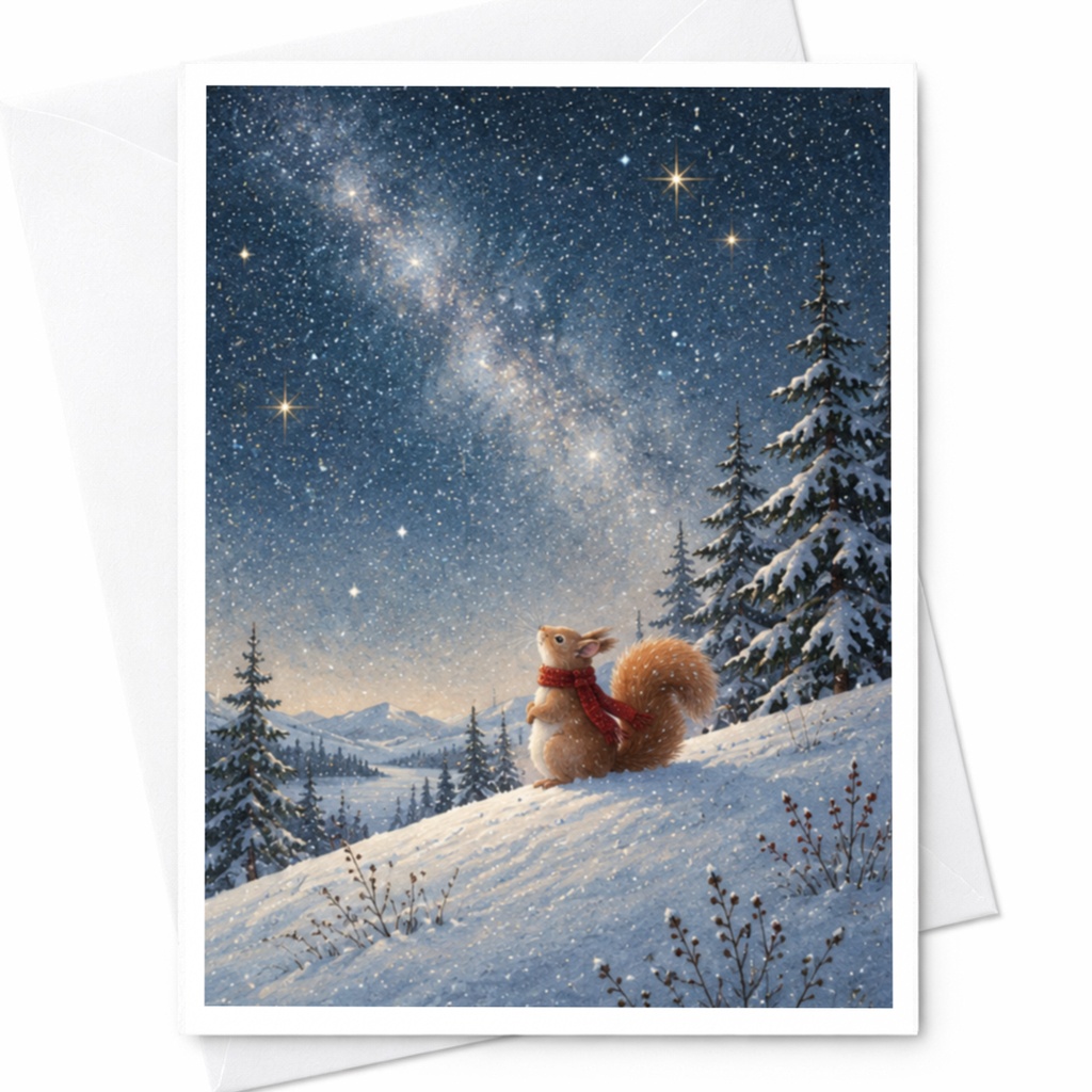 Squirrel In Snowy Landscape Blank Greeting Card Winter Scene For Nature Lover Cute Animal Card Christmas Holiday Card C9879