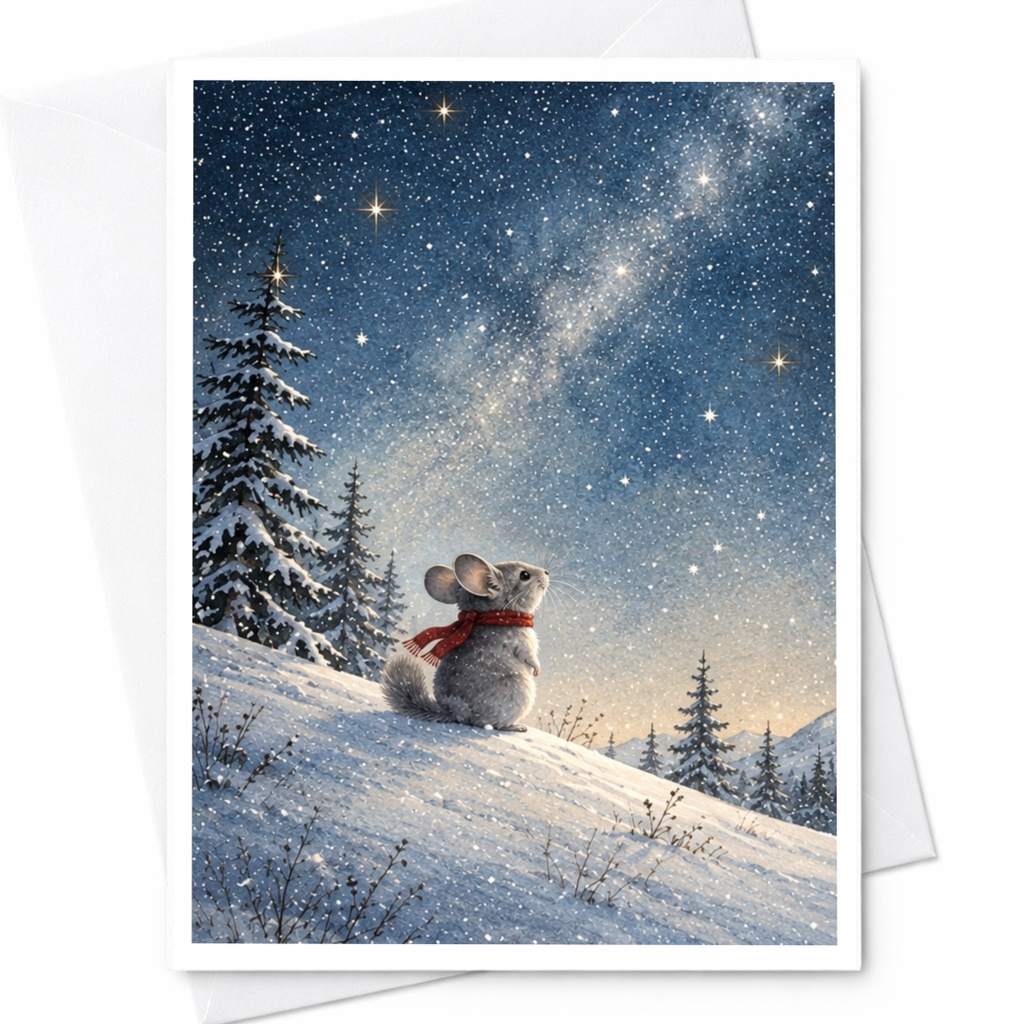 Mouse In Snow Christmas Card Cute Winter Animal Greeting Card For Holiday Season Festive Card For Animal Lover C9887