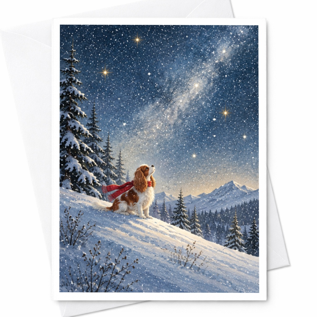 Dog In Snowy Landscape Blank Greeting Card Winter Scene For Dog Lover Christmas Card Cute Animal Holiday Card C9917