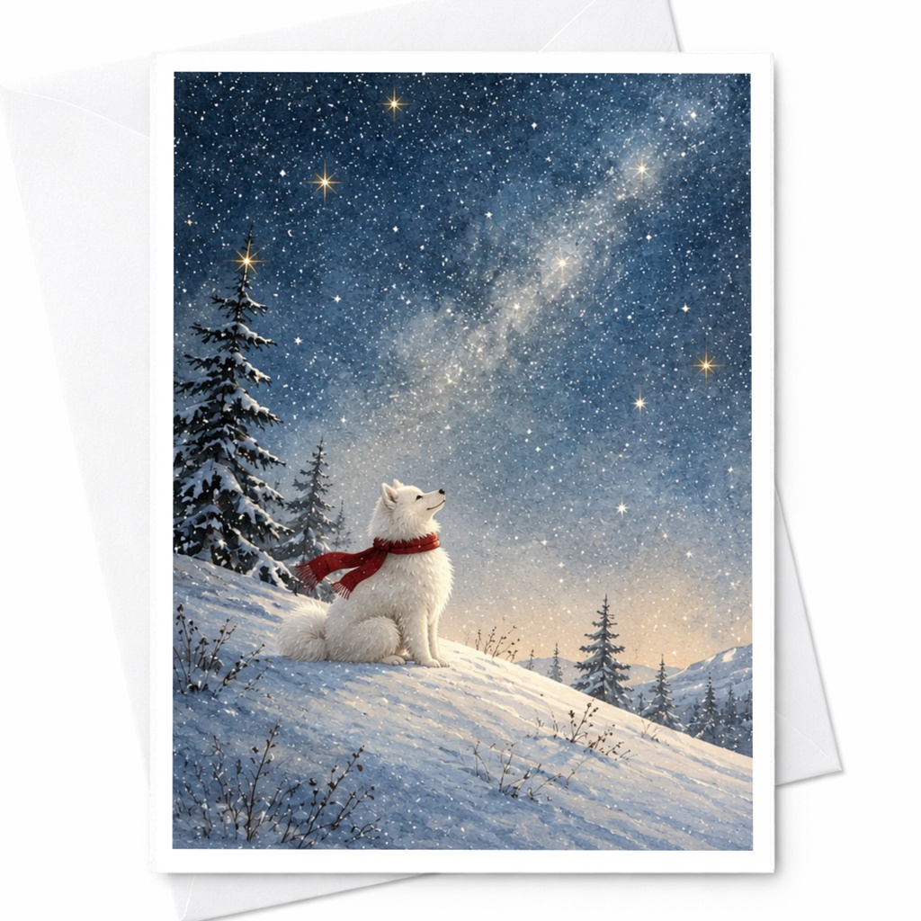 Winter Fox Under Starry Sky Blank Greeting Card Cute Animal Card For Nature Lover Christmas Card Woodland Scene C9929