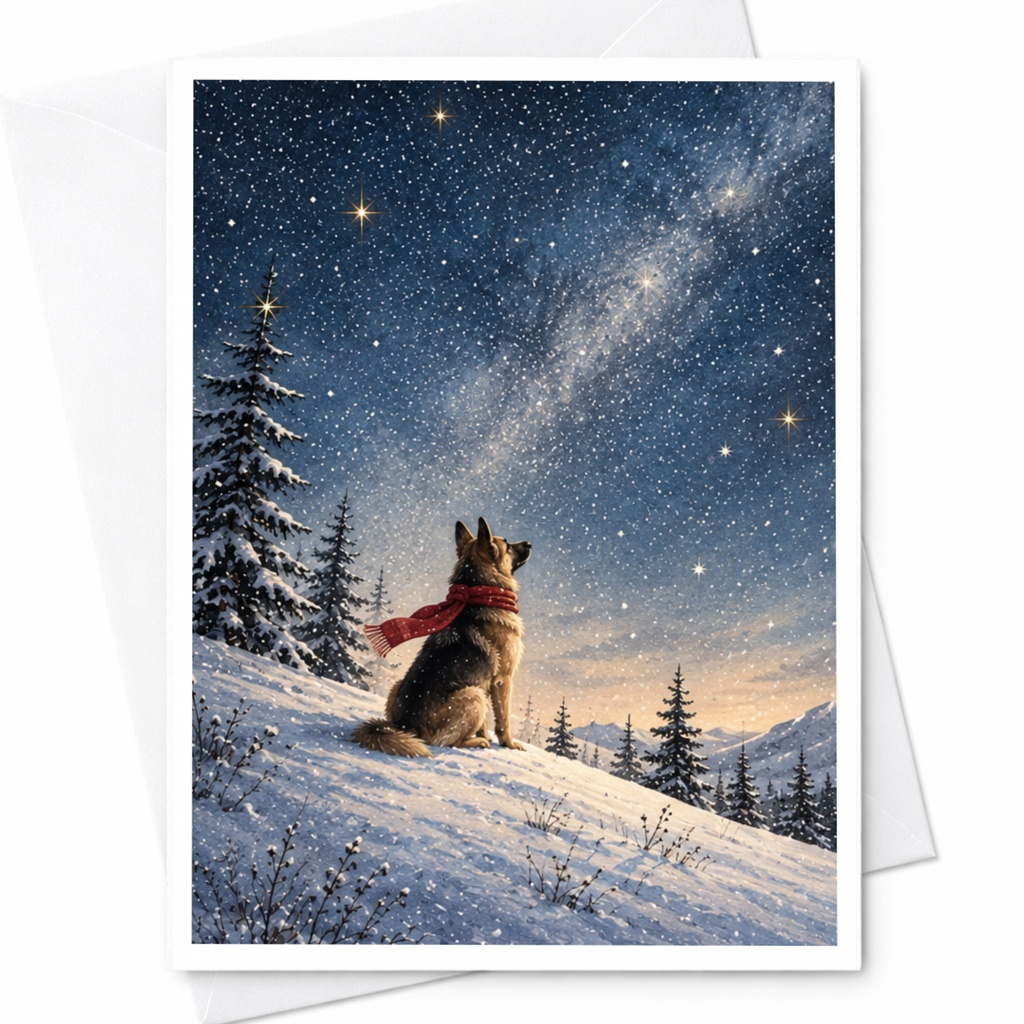 Dog In Snowy Landscape Blank Greeting Card Winter Scene For Dog Lover Christmas Card Cute Animal Holiday Card C9904