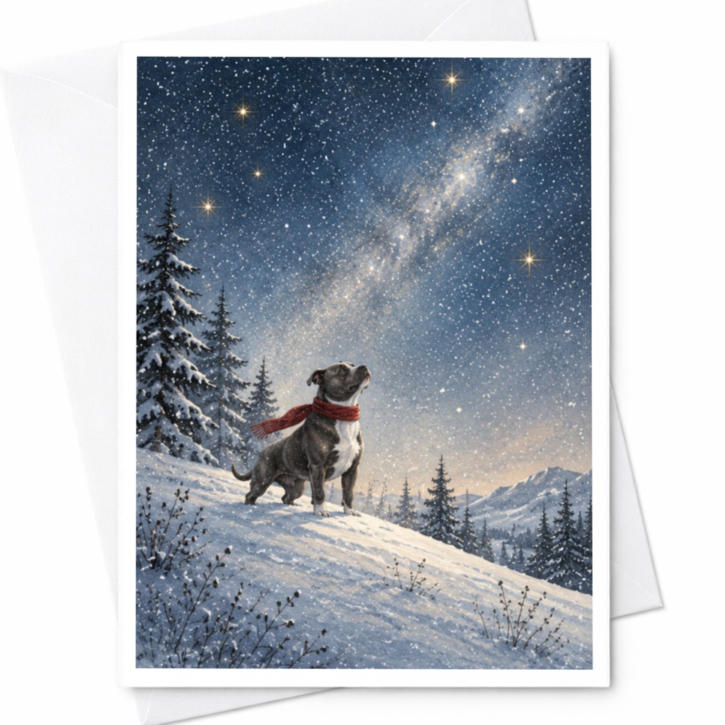 Dog In Snowy Landscape Blank Greeting Card Winter Scene For Dog Lover Christmas Card Cute Animal Art Card C9936
