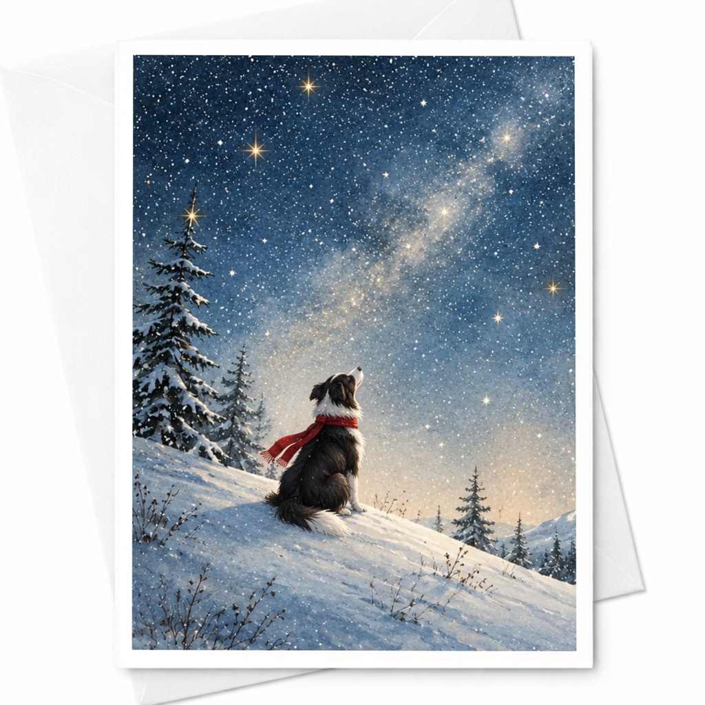 Dog Stargazing Card Winter Scene Blank Greeting Card For Dog Lover Christmas Card Cute Animal Holiday Card C9907