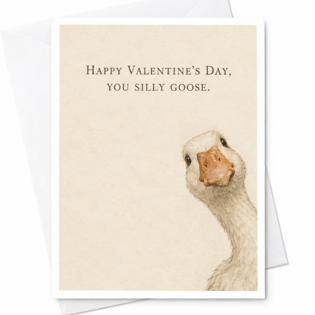 Happy Valentine's Day, You Silly Goose Funny Valentine's Day Card Cute Animal Illustration For Him Her Romantic Greeting Card C9943