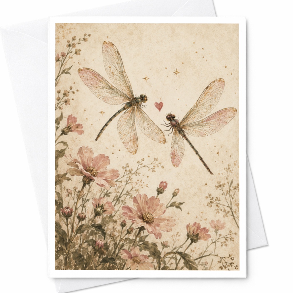 Dragonfly Floral Card Blank Greeting Card Nature Inspired Botanical Art For Her Romantic Everyday Card Cute Animal Lover C9947