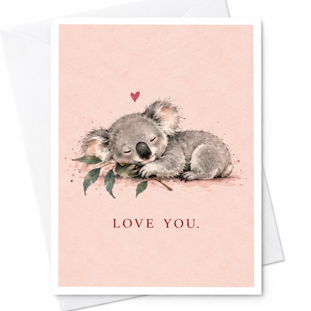 Love You. Cute Koala Love Card Romantic Greeting Card For Her Anniversary Card Sweet Animal Card Watercolor Art C9949