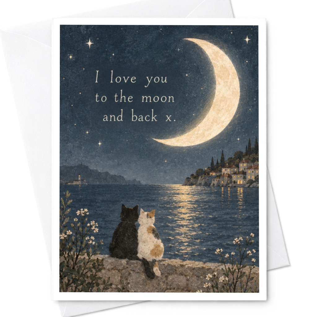 I Love You To The Moon And Back Romantic Love Card Cute Cats Under Moonlight Anniversary Card For Her Him Couple C9954