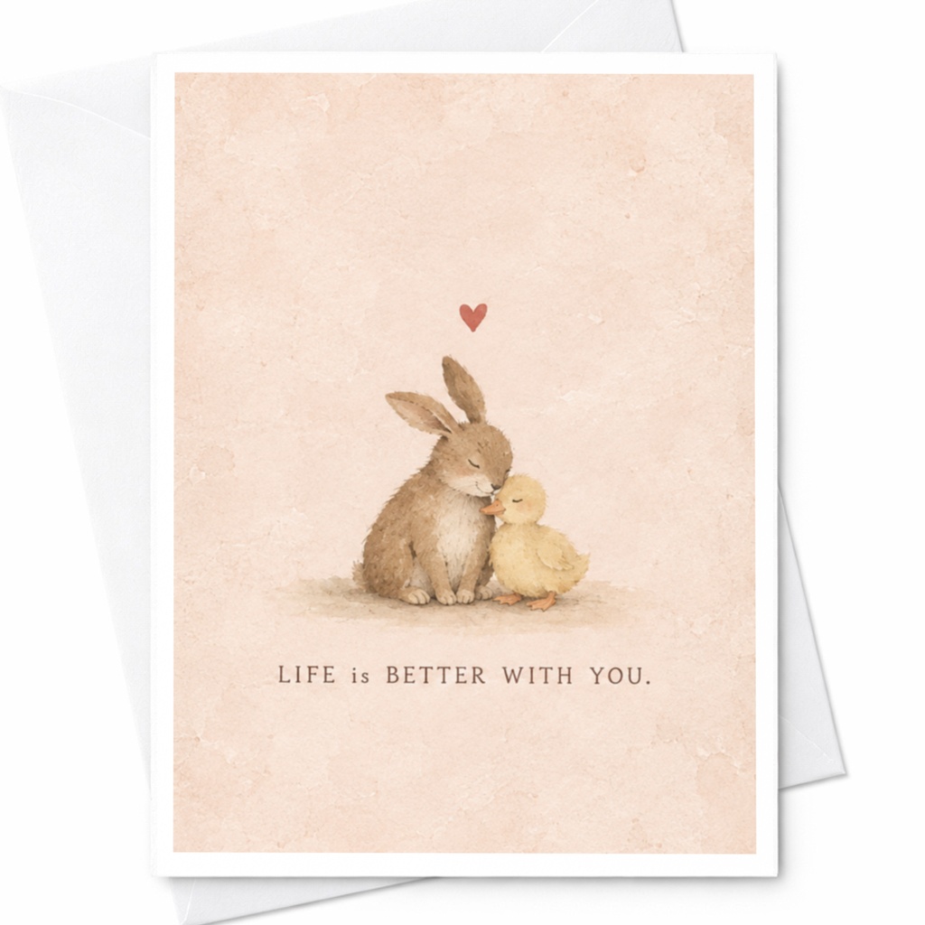 Life Is Better With You Love Card Cute Bunny Duckling Romantic Greeting Card For Her Anniversary Card Sweet Animal Art C9955