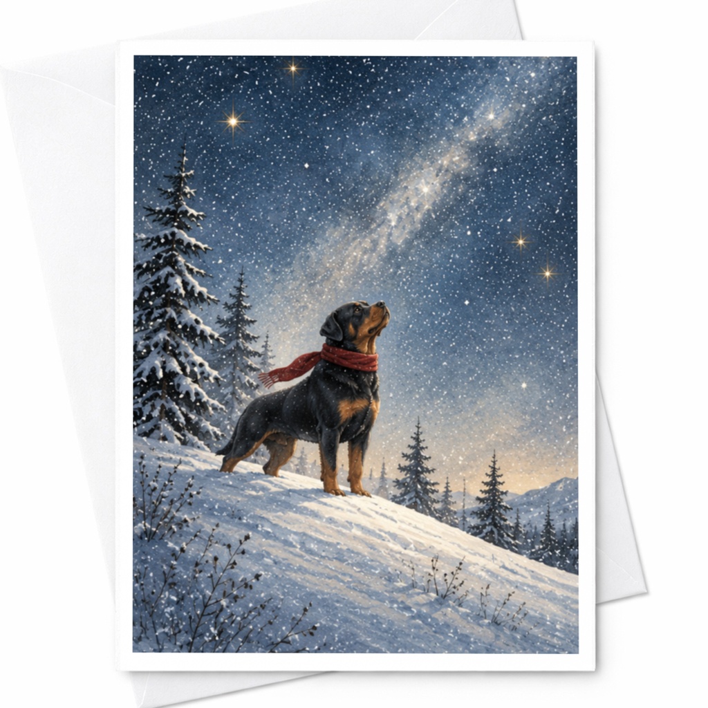 Dog In Snowy Landscape Blank Greeting Card Winter Scene For Dog Lover Christmas Card Cute Animal Card Starry Night C9935
