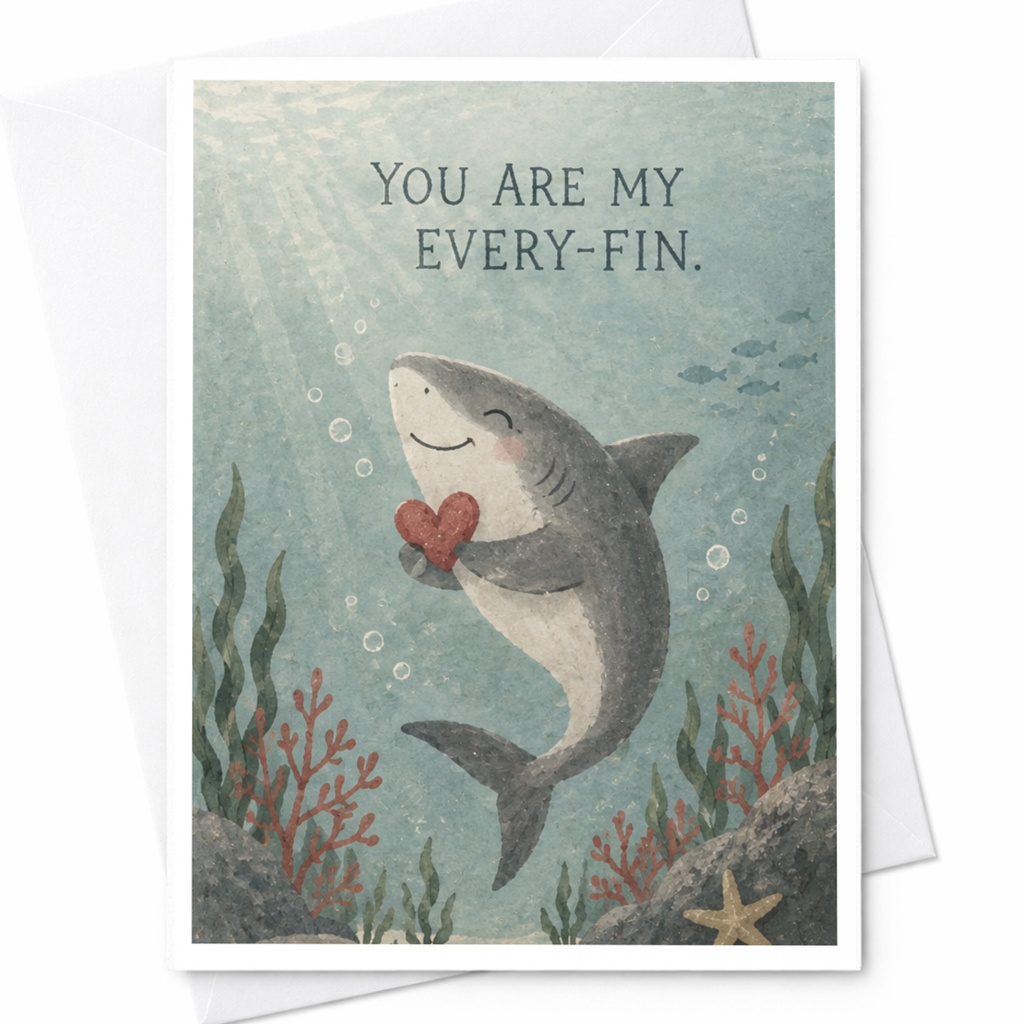 You Are My Every-Fin Love Card Cute Shark Holding Heart Romantic Greeting Card For Her Him Anniversary Valentine C9968