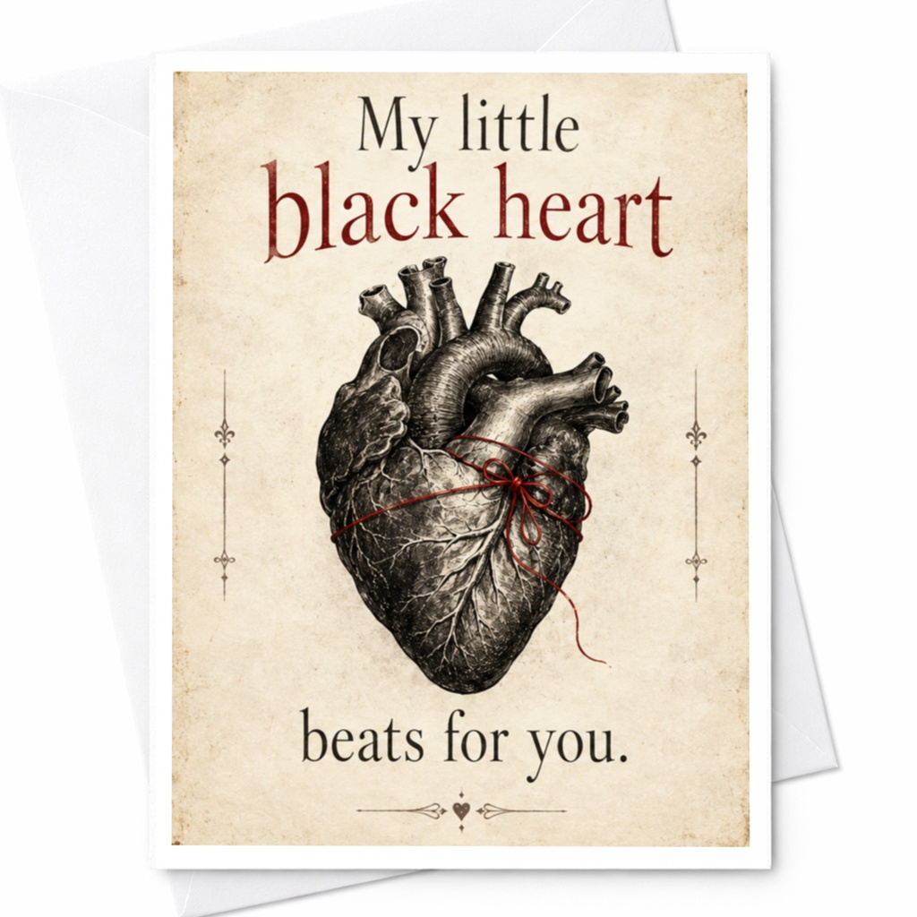 My Little Black Heart Beats For You Valentines Day Card Anatomical Heart Illustration Romantic Love Card For Partner C9971