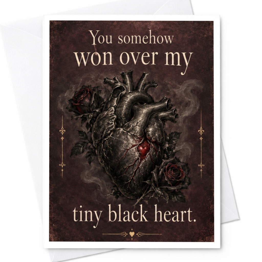 You Somehow Won Over My Tiny Black Heart Love Card Romantic Gothic Greeting Card For Partner Dark Heart C9972