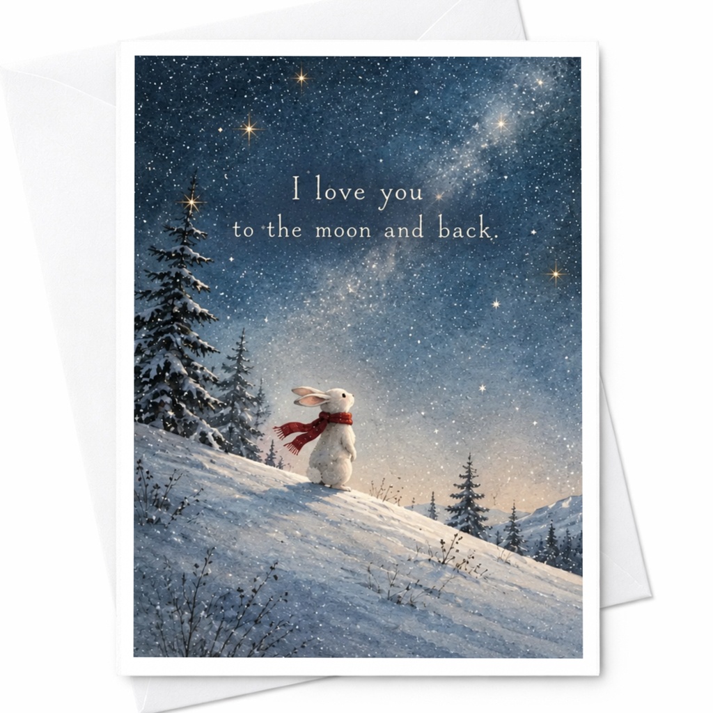 I Love You To The Moon And Back Romantic Love Card Cute Rabbit Winter Scene Greeting Card For Her Anniversary Card C9975