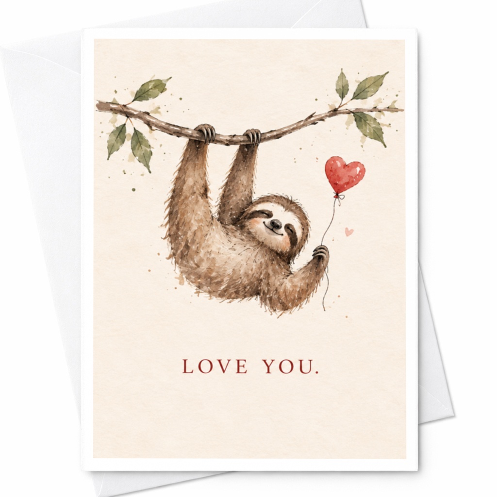 Love You. Cute Sloth Love Card Romantic Greeting Card For Her Him Anniversary Valentine’s Day Sweet Animal Card C9950
