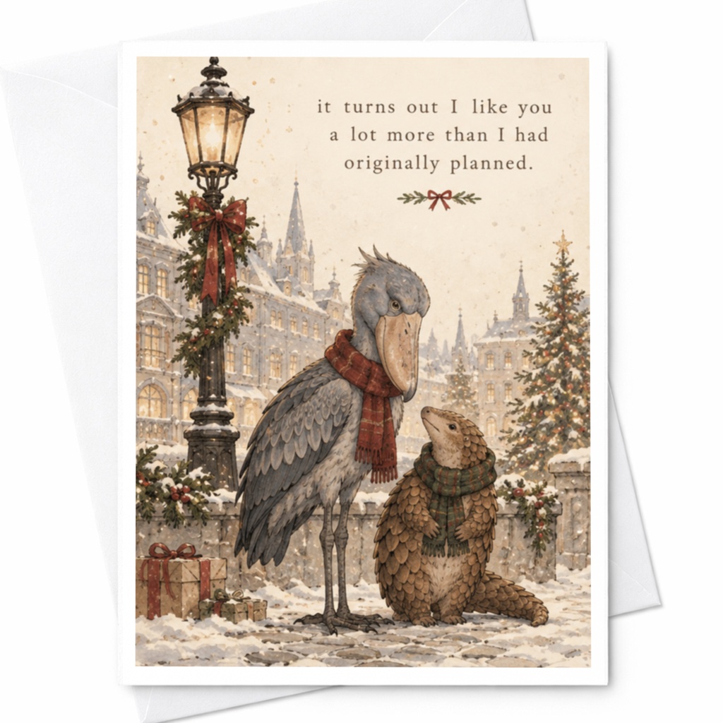 It Turns Out I Like You A Lot More Than I Had Originally Planned Love Card Cute Winter Scene Animal Couple Romantic Greeting Card C9951