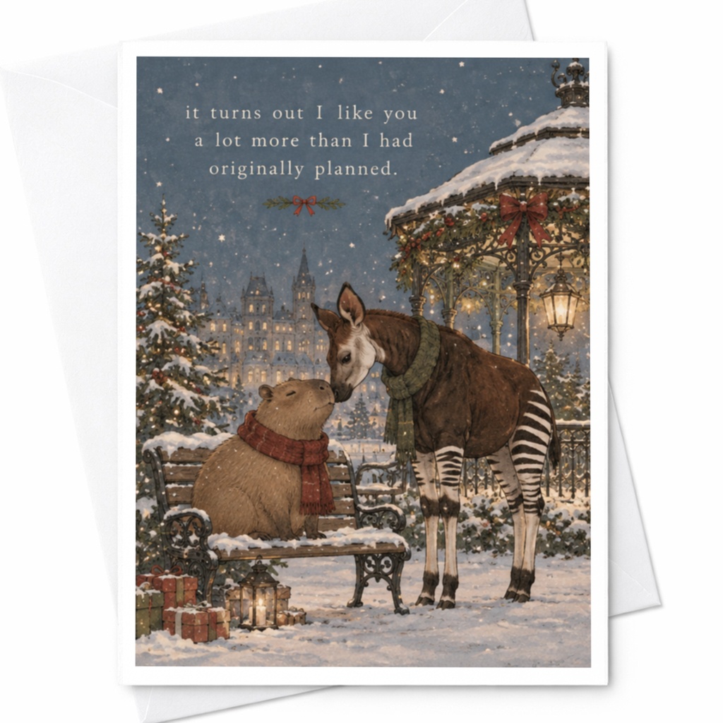 It Turns Out I Like You A Lot More Than I Had Originally Planned Romantic Greeting Card Cute Winter Scene Animal Couple Love Card C9952