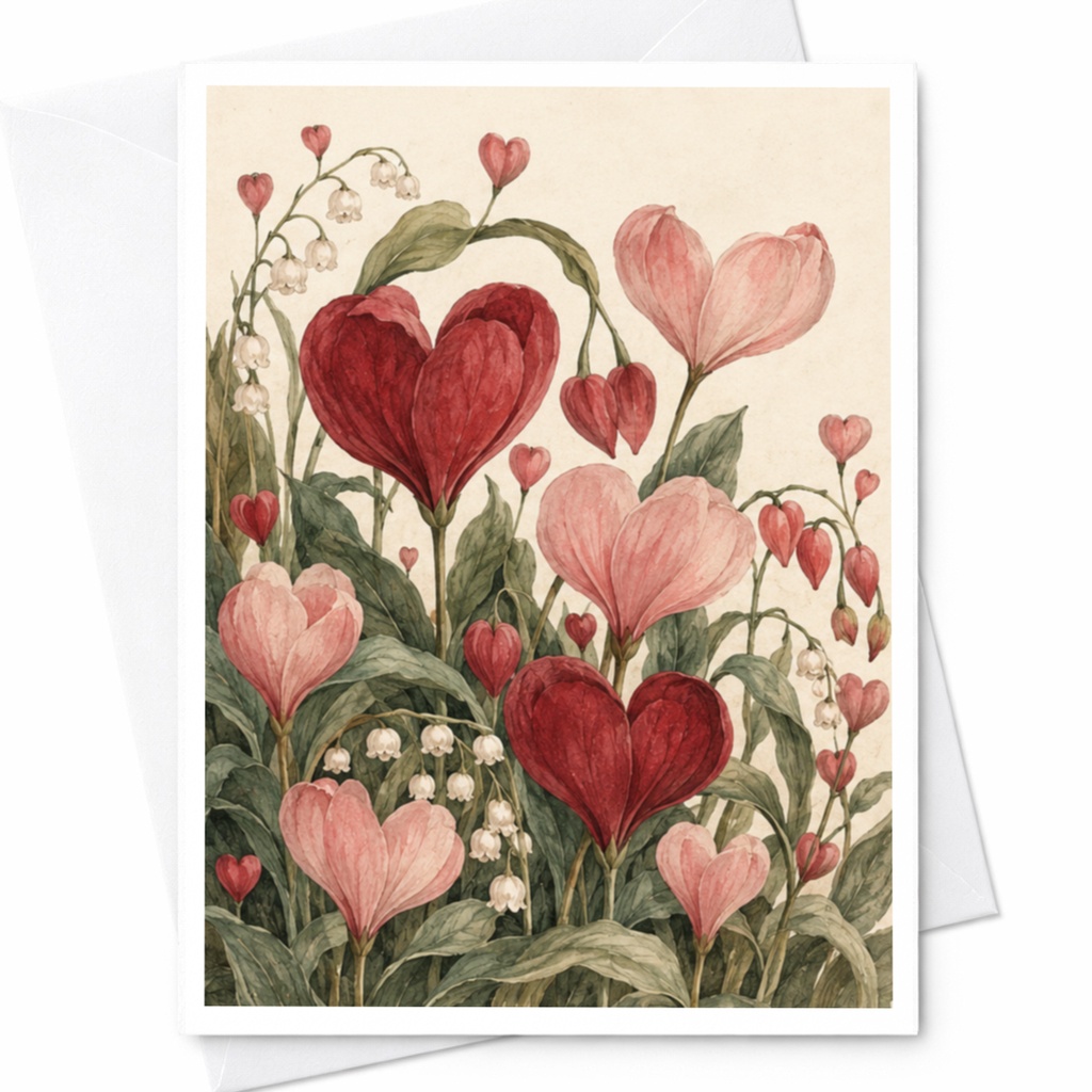 Heart-Shaped Floral Greeting Card Romantic Wedding Card Love Card For Couple Botanical Art Anniversary Card C9985