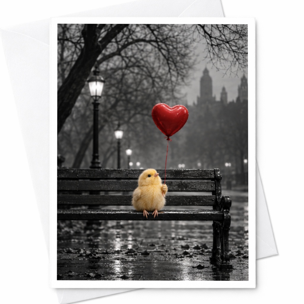 Chick With Heart Balloon Love Card Cute Romantic Greeting Card For Her Anniversary Card Animal Lover Sweet Valentine C9963