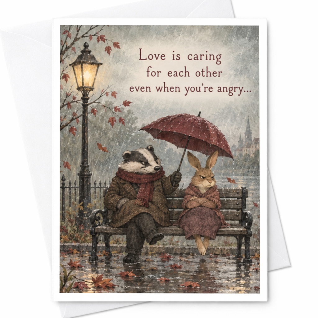 Love Is Caring For Each Other Even When You're Angry Anniversary Card Cute Animal Couple Romantic Greeting Card For Partner C9991