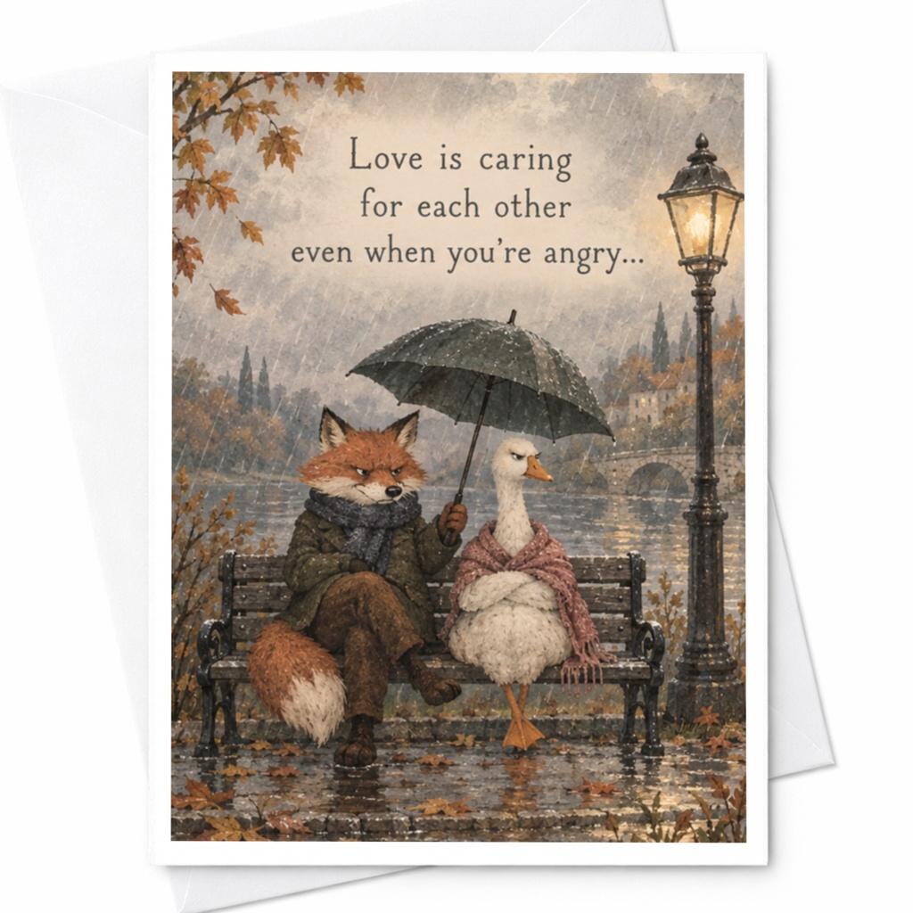 Love Is Caring For Each Other Even When You're Angry Anniversary Card Romantic Animal Greeting Card For Couple Cute C9992
