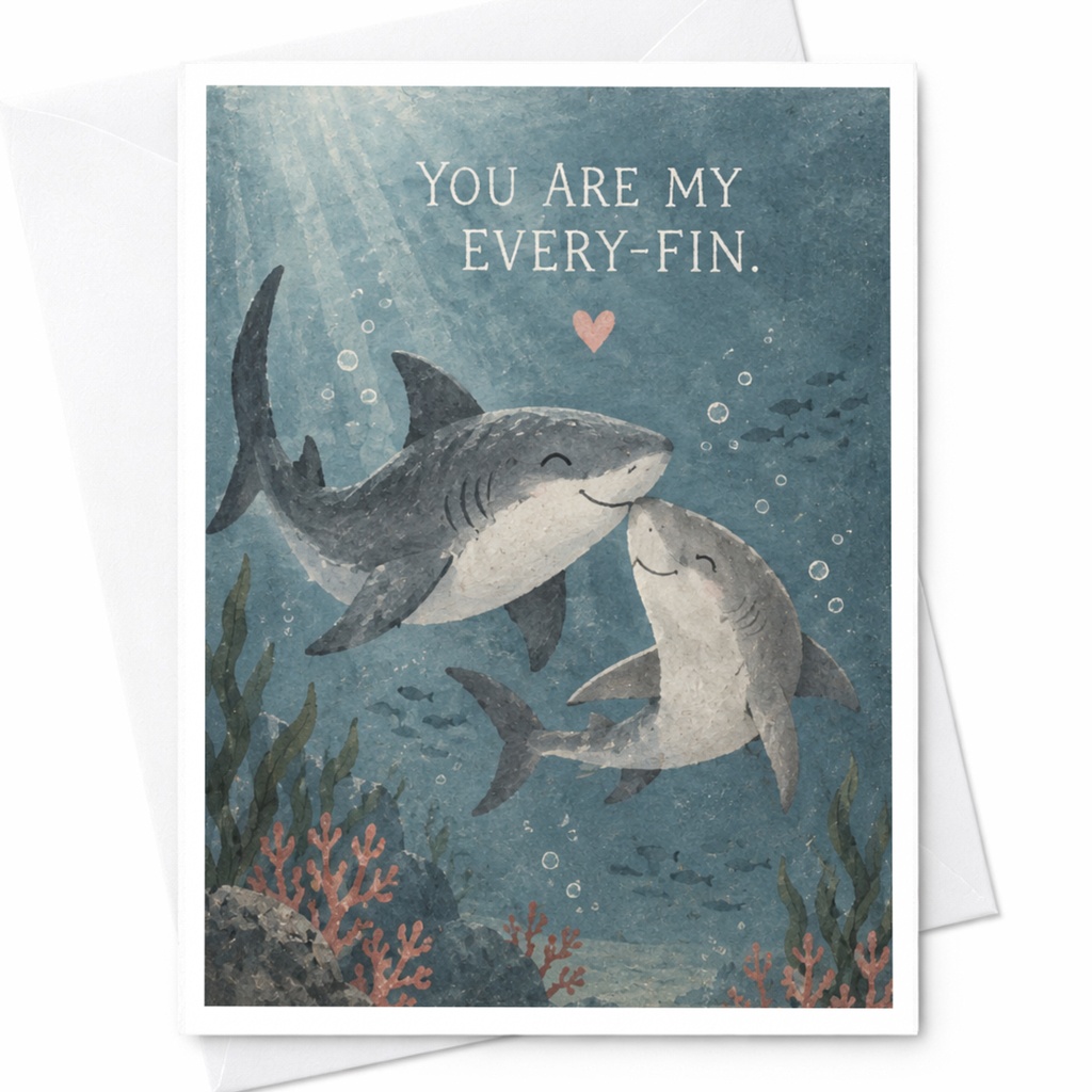 You Are My Every-Fin Love Card Cute Shark Illustration Romantic Greeting Card For Couple Anniversary Card Ocean Theme C9967